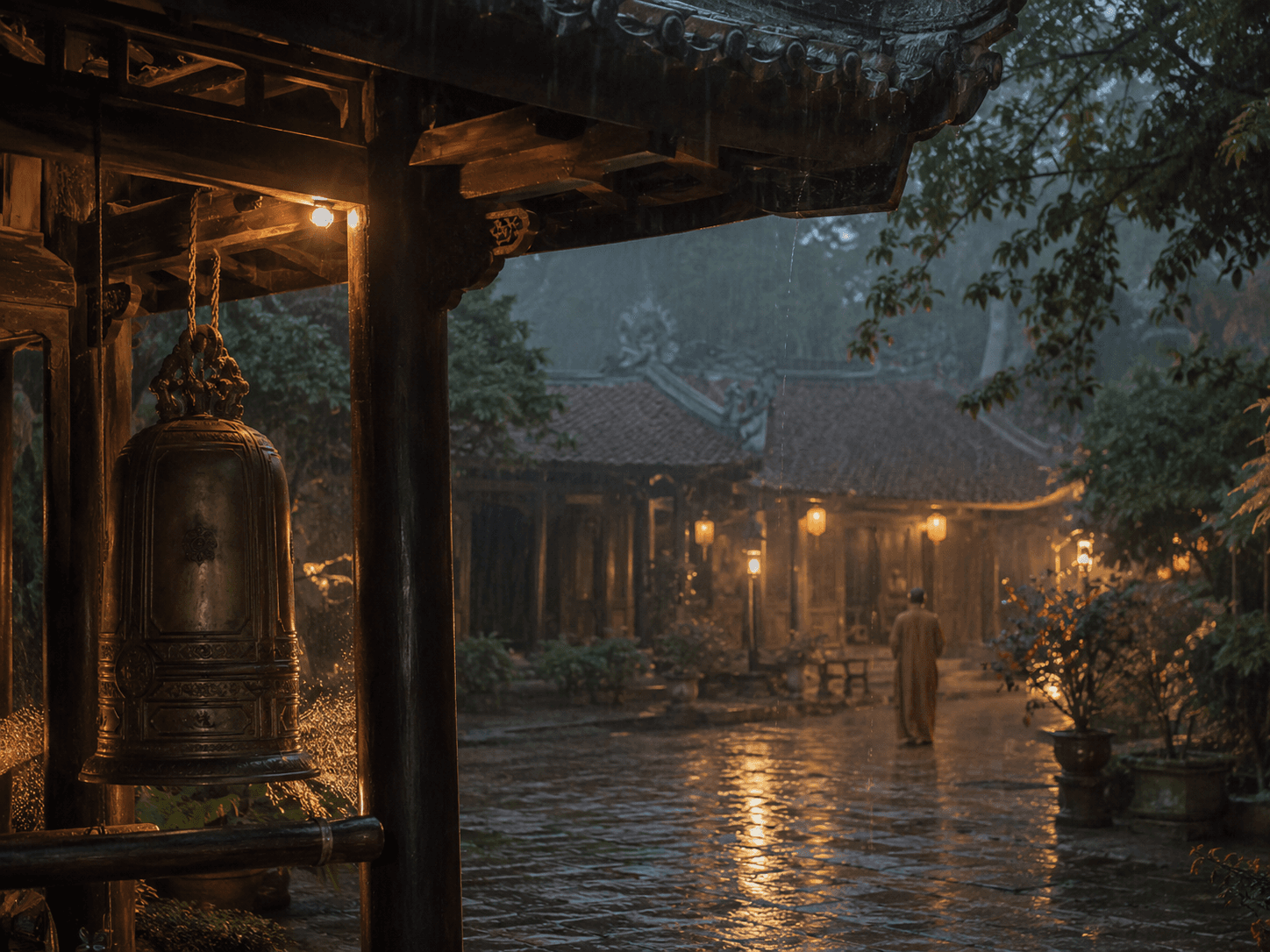 Mùa chuông chiều trong sân chùa nhỏ