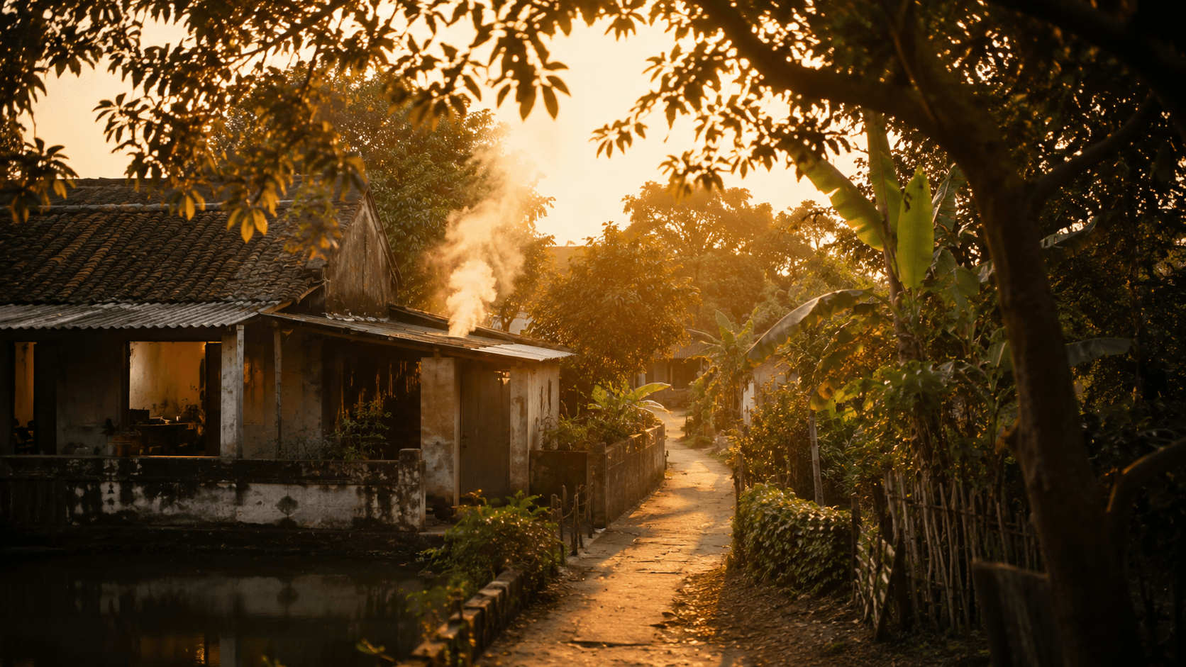 Mùi khói bếp lên từ xóm nhỏ